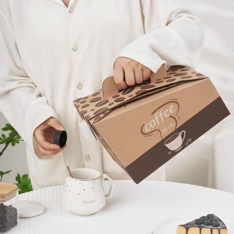 96oz Disposable Insulated Coffee Traveler Dispenser to Go Boxes Portable Handle Beverage Take Out Containers for Catering