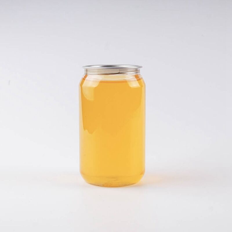 Pull-Ring Transparent Bottle Fruit Juice Soda Water Plastic Pet Cans With Easy Open Aluminum Lids