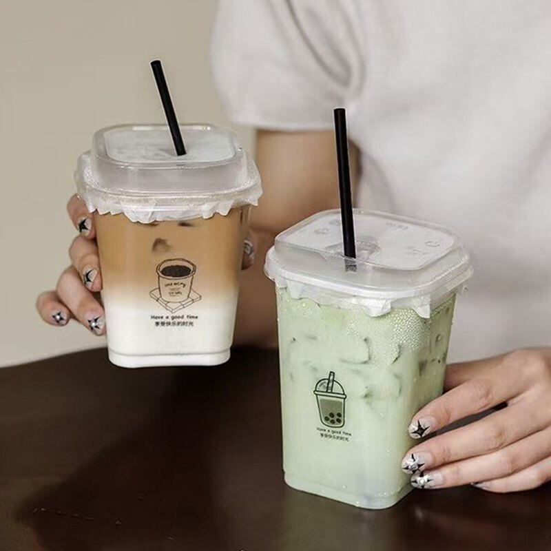 Hot Selling Factory Price Disposable 93mm-10oz 12oz 16oz 20oz Square PET Cups with High Lid Sipper Lid Custom Logo UV Printing