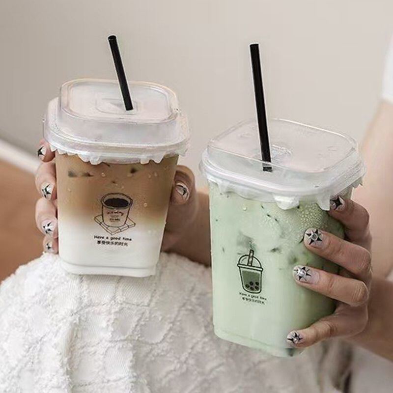 Hot Selling Factory Price Disposable 93mm-10oz 12oz 16oz 20oz Square PET Cups with High Lid Sipper Lid Custom Logo UV Printing