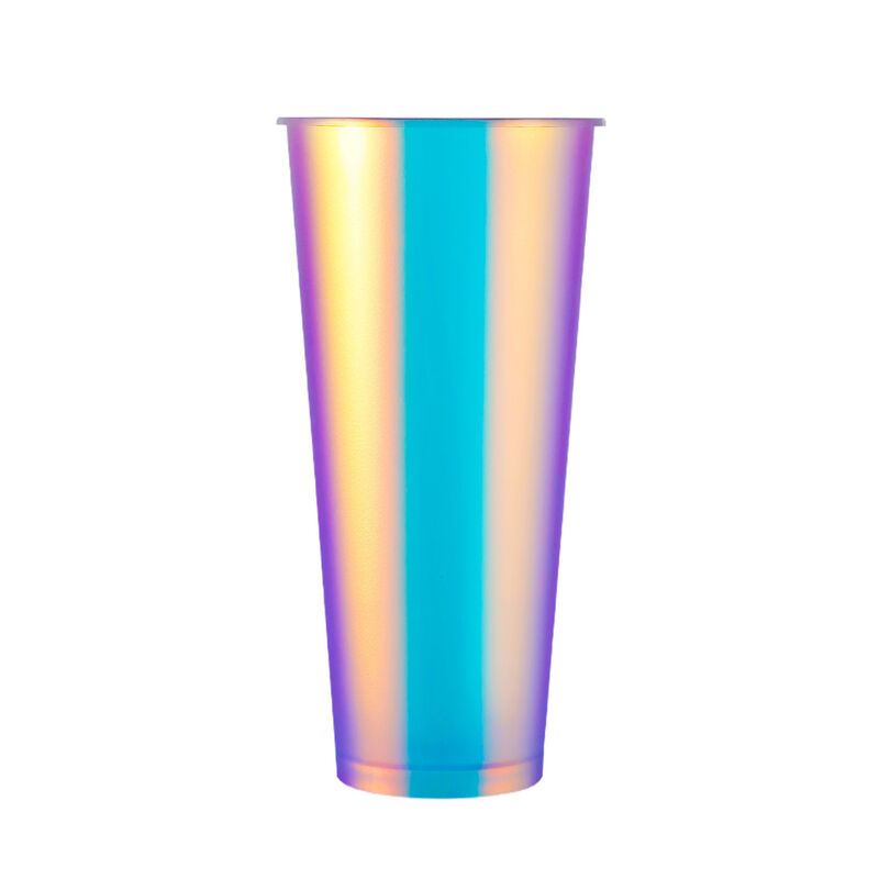 Copos de café moldados por injeção IML com logotipo personalizado - Copos de plástico para bebidas com filme arco-íris com tampas, descartáveis