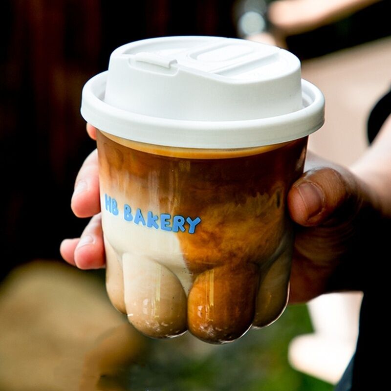 Copo de garra de gato fofinho e criativo Copo de café descartável com tampa Transparente High Beauty Cold Drink Milk Tea Cup