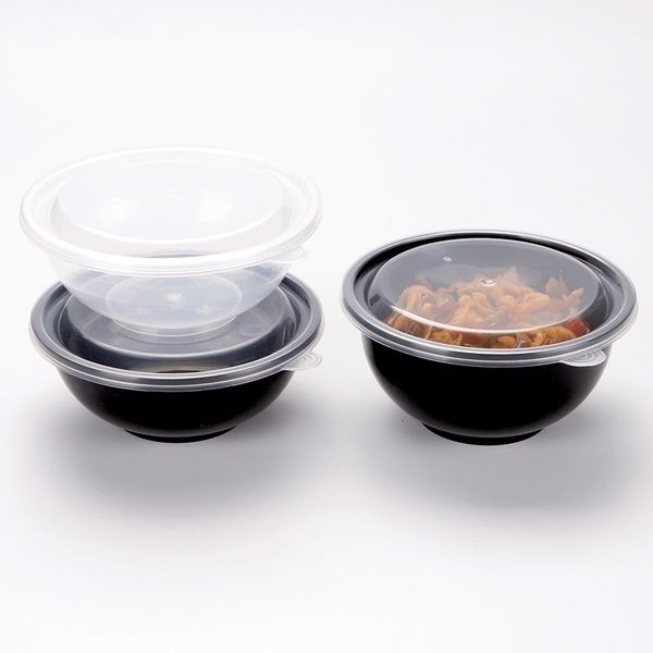 recipiente de alimento plástico aberto fácil dos recipientes para viagem descartáveis do preto 48oz